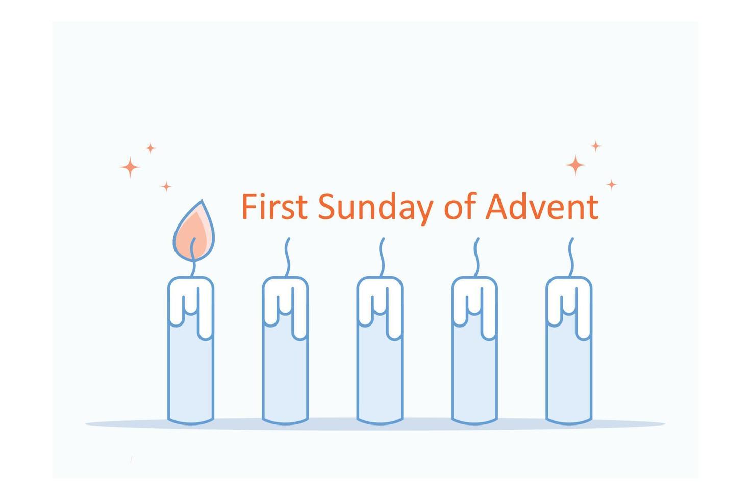 One burning advent candle. Erster Advent german text. Flat Holiday design with candles on white background. For greeting Holiday card, posters, Christmas, flat vector modern illustration