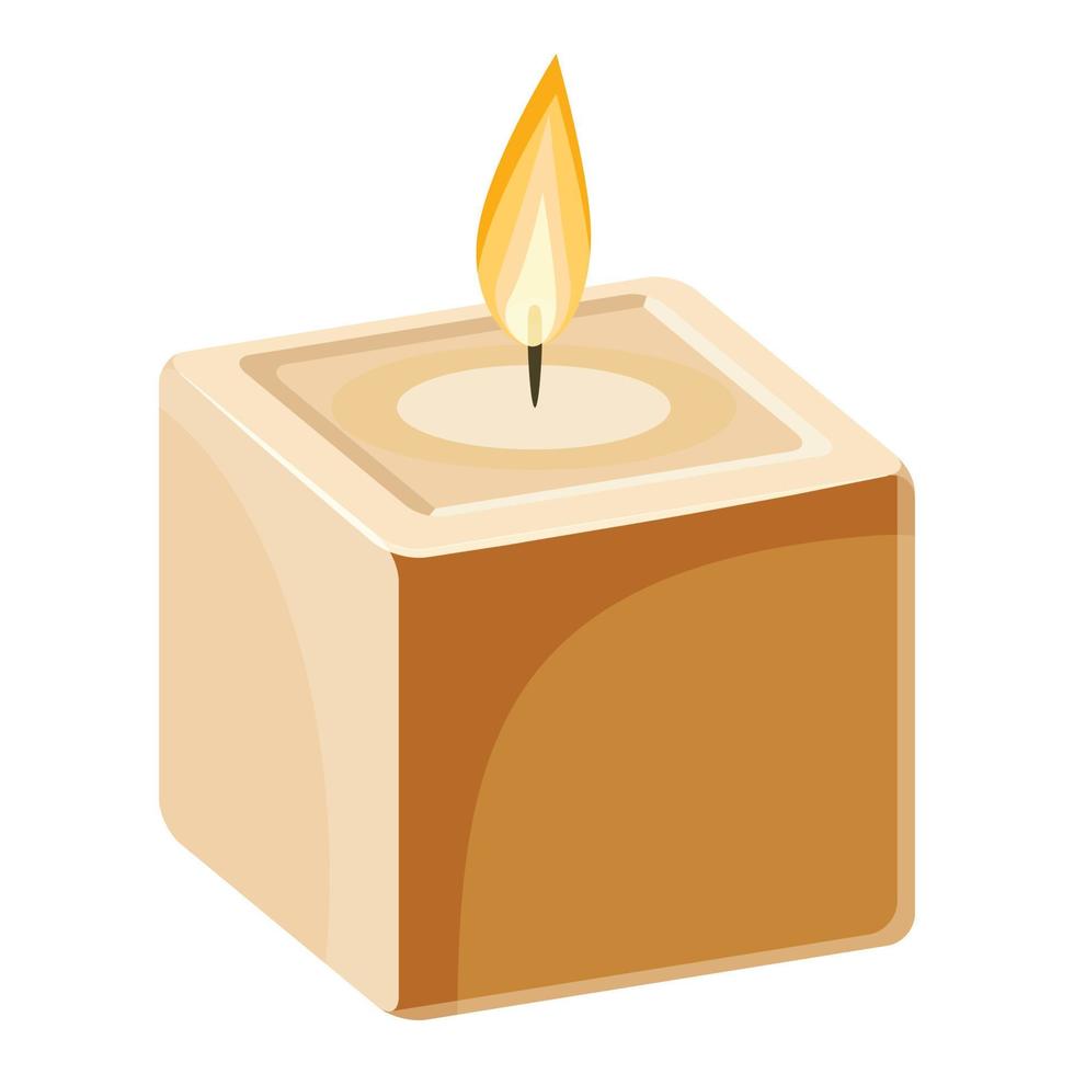 Cube-shape candle icon, cartoon style vector