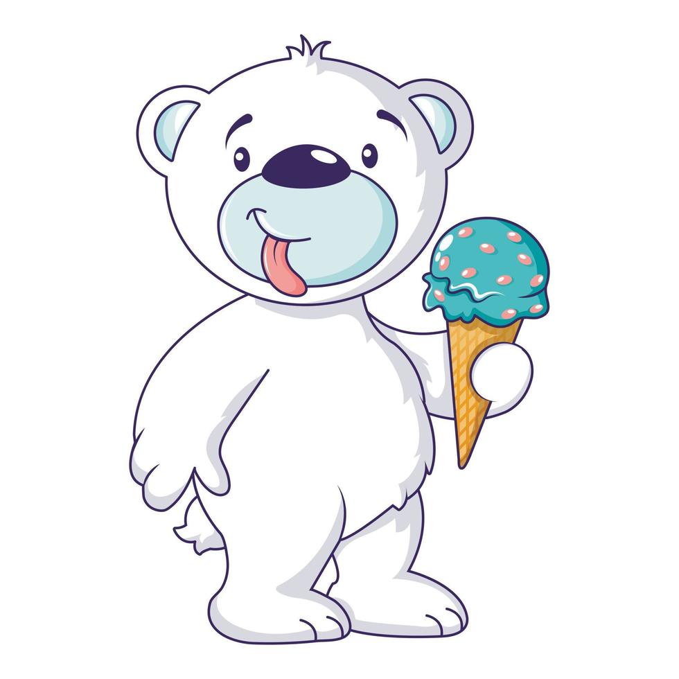 White bear with ice cream icon, cartoon style vector
