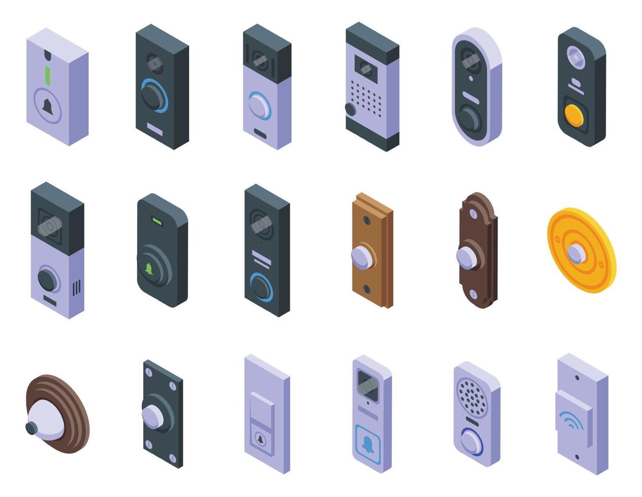 Door bell icons set isometric vector. Home building vector