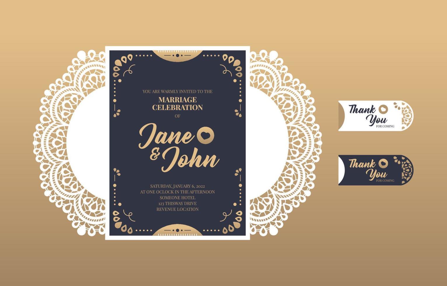 plantilla de tarjeta de invitación de boda cortada con láser vector