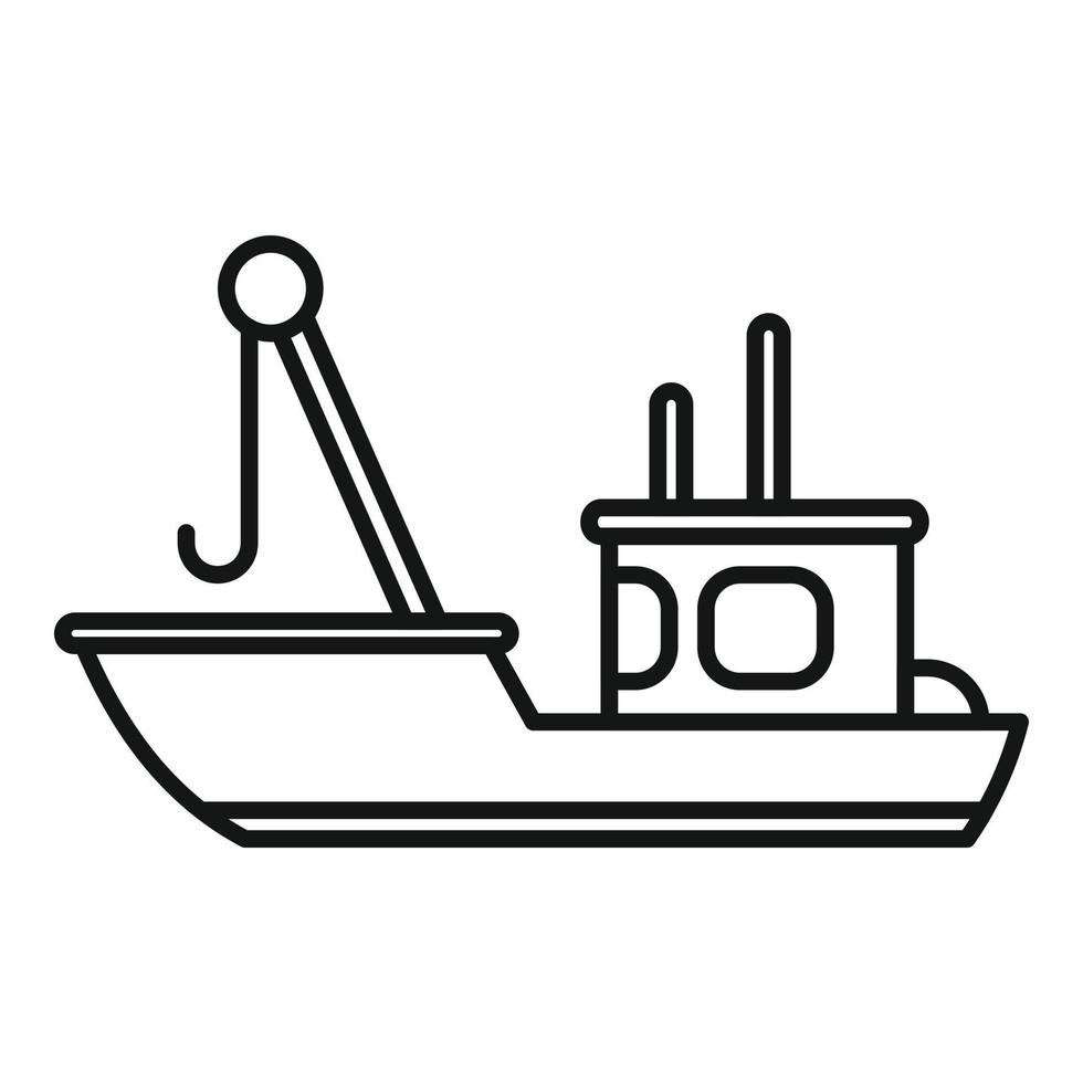 vector de contorno de icono de red de barco de pescado. buque de mar