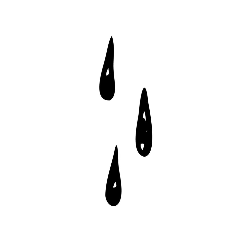 three falling drops in doodle style - hand drawn vector drawing. concept rain, tears or menstruation