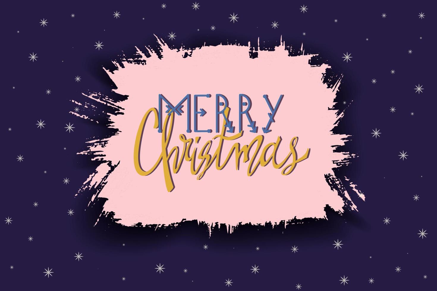 Lettering Merry Christmas in a cloud created by a dry brush on a white background with a decor of snowflakes. Vector New Year illustration