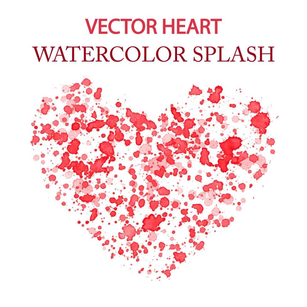 Vector Hand drawn heart shape surrounded by red random drops of red watercolor isolated on white. White silhouette of a heart on a background of grunge red splashes