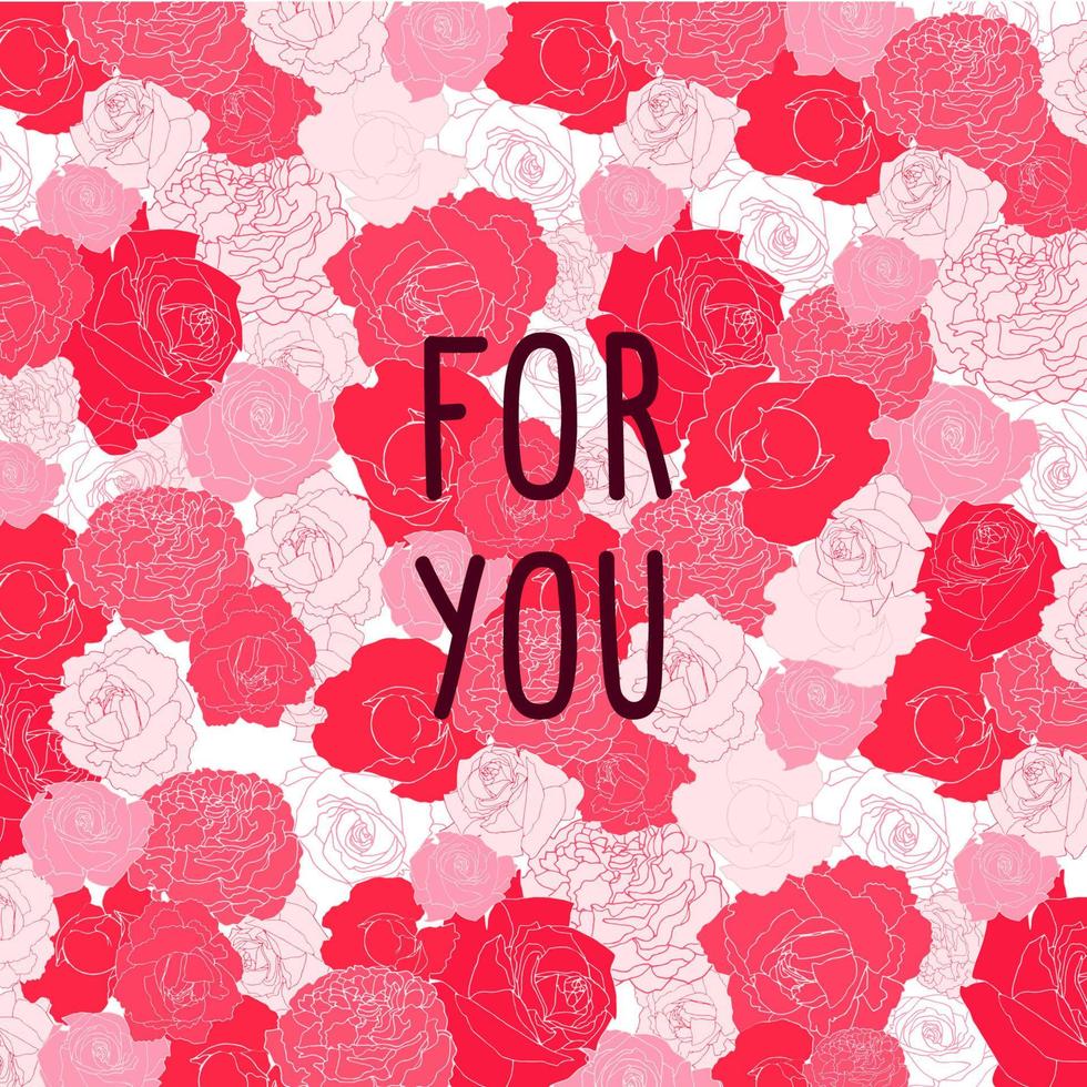 Square vector background of pink roses and peonies stacked on top of