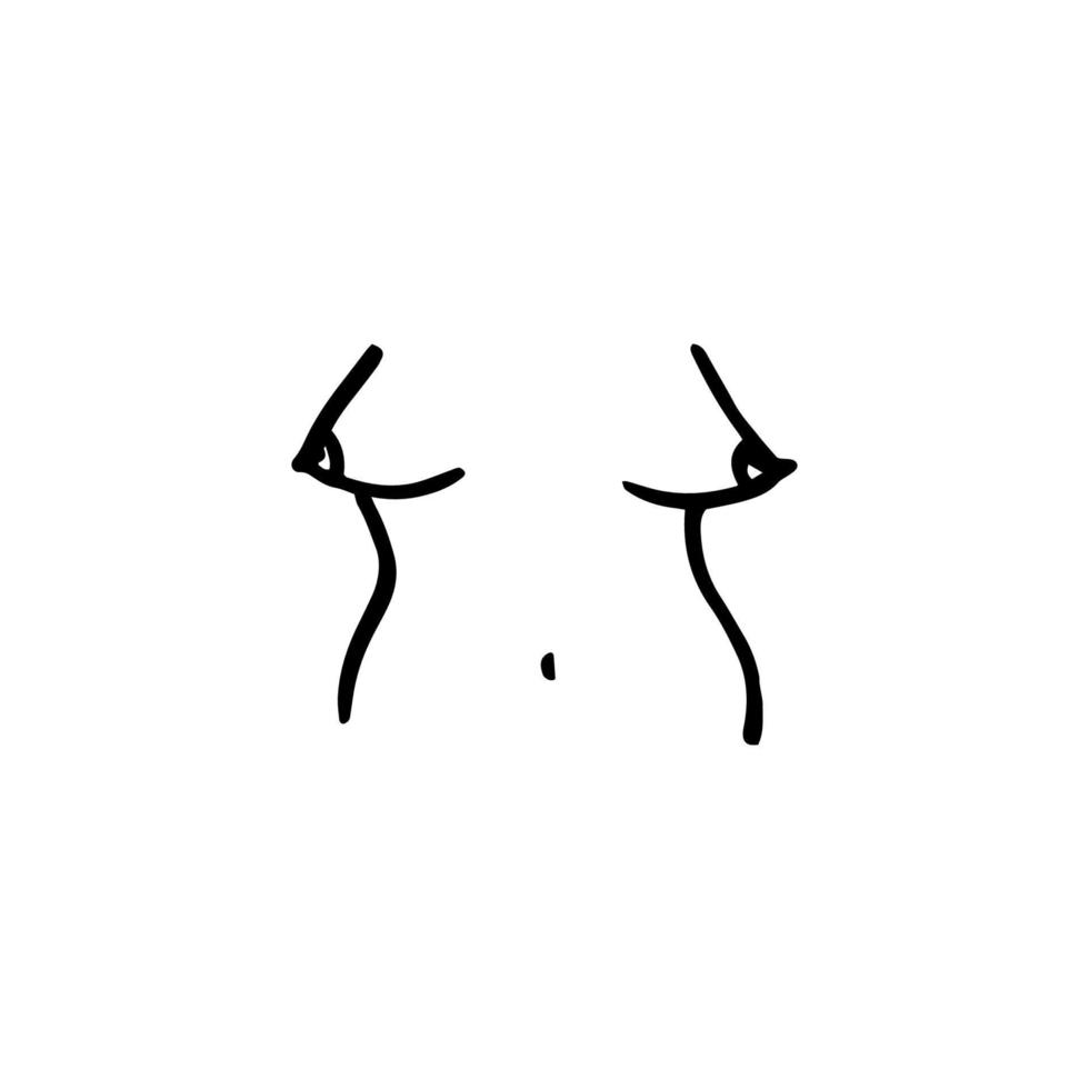 female body with nipples diverging to the side - in doodle style - hand drawn vector drawing. concept example of a typical normal female body, body positivity