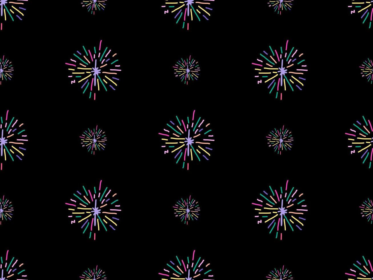 Fireworks cartoon character seamless pattern on black background vector