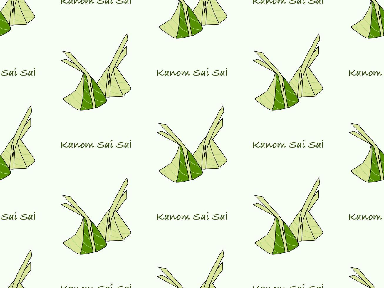 Kanom Sai Sai cartoon character seamless pattern on green background vector