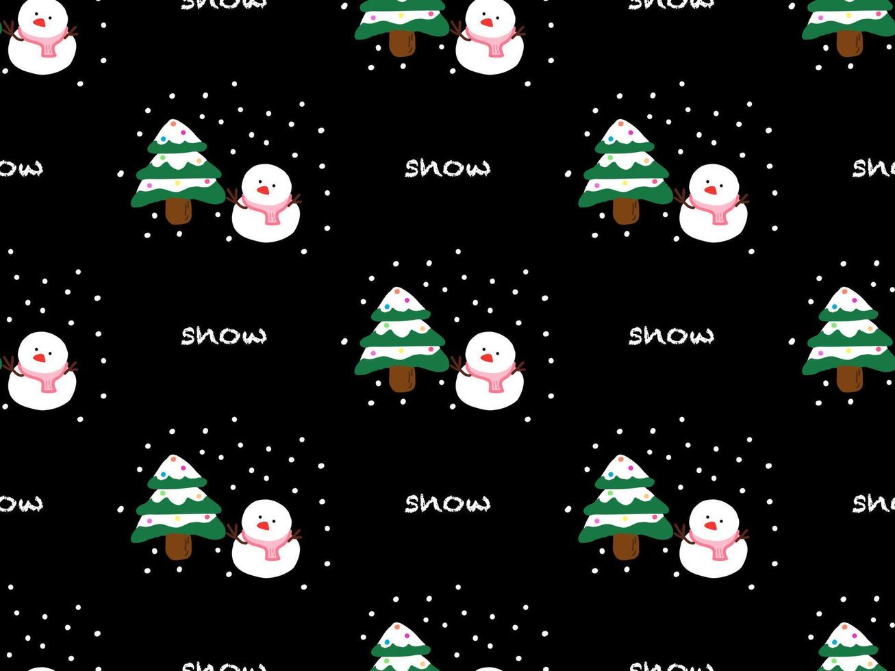 Snow cartoon character seamless pattern on black background vector