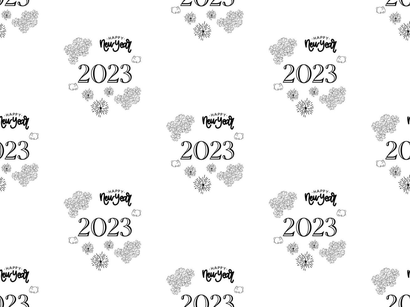 Happy New Year cartoon character seamless pattern on white background vector