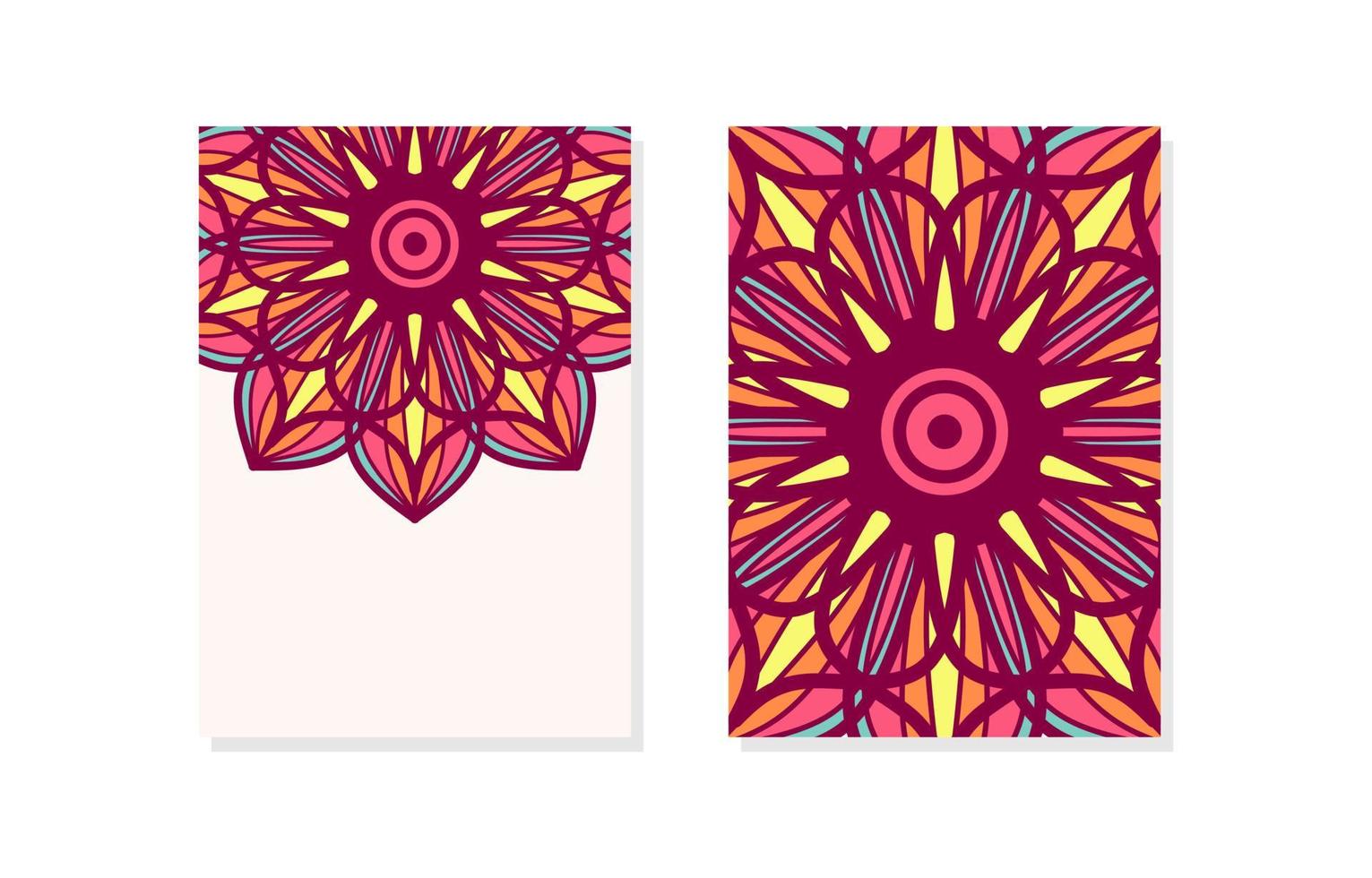 tarjeta de mandala de patrón floral con ilustración de vector de espacio vacío. Tarjetas navideñas de mandalas medio vacías. diseño de diseño oriental. motivos islámicos, árabes, indios, otomanos. portada y contraportada.