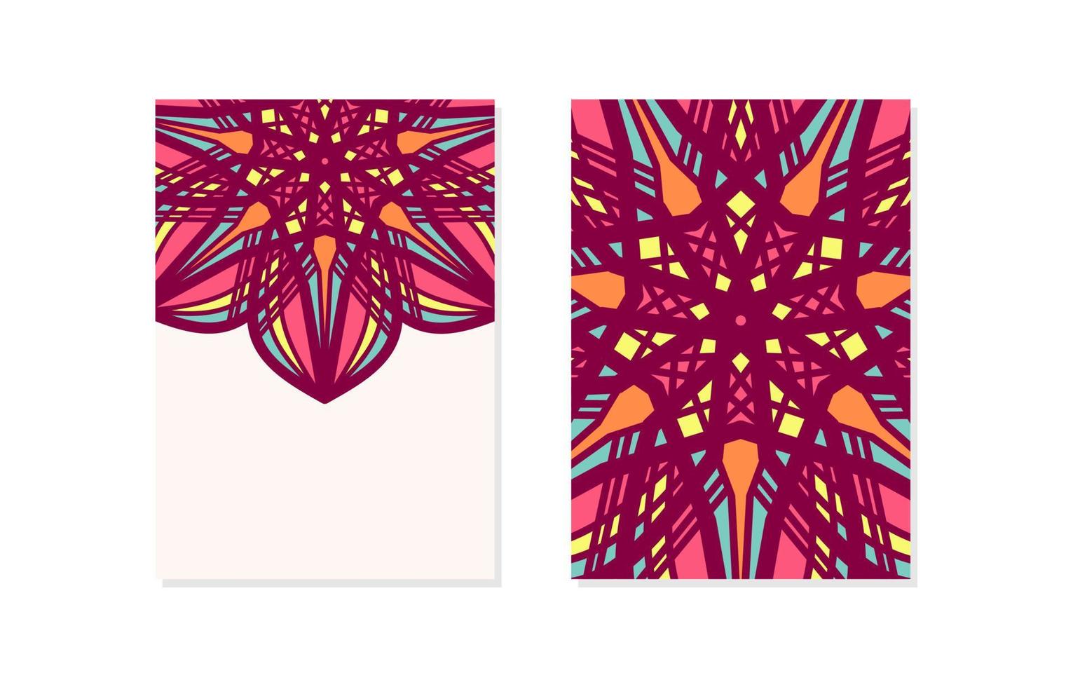 tarjeta de mandala de patrón floral con ilustración de vector de espacio vacío. tarjetas navideñas de mandalas medio vacías. diseño de diseño oriental. motivos islámicos, árabes, indios, otomanos. portada y contraportada.