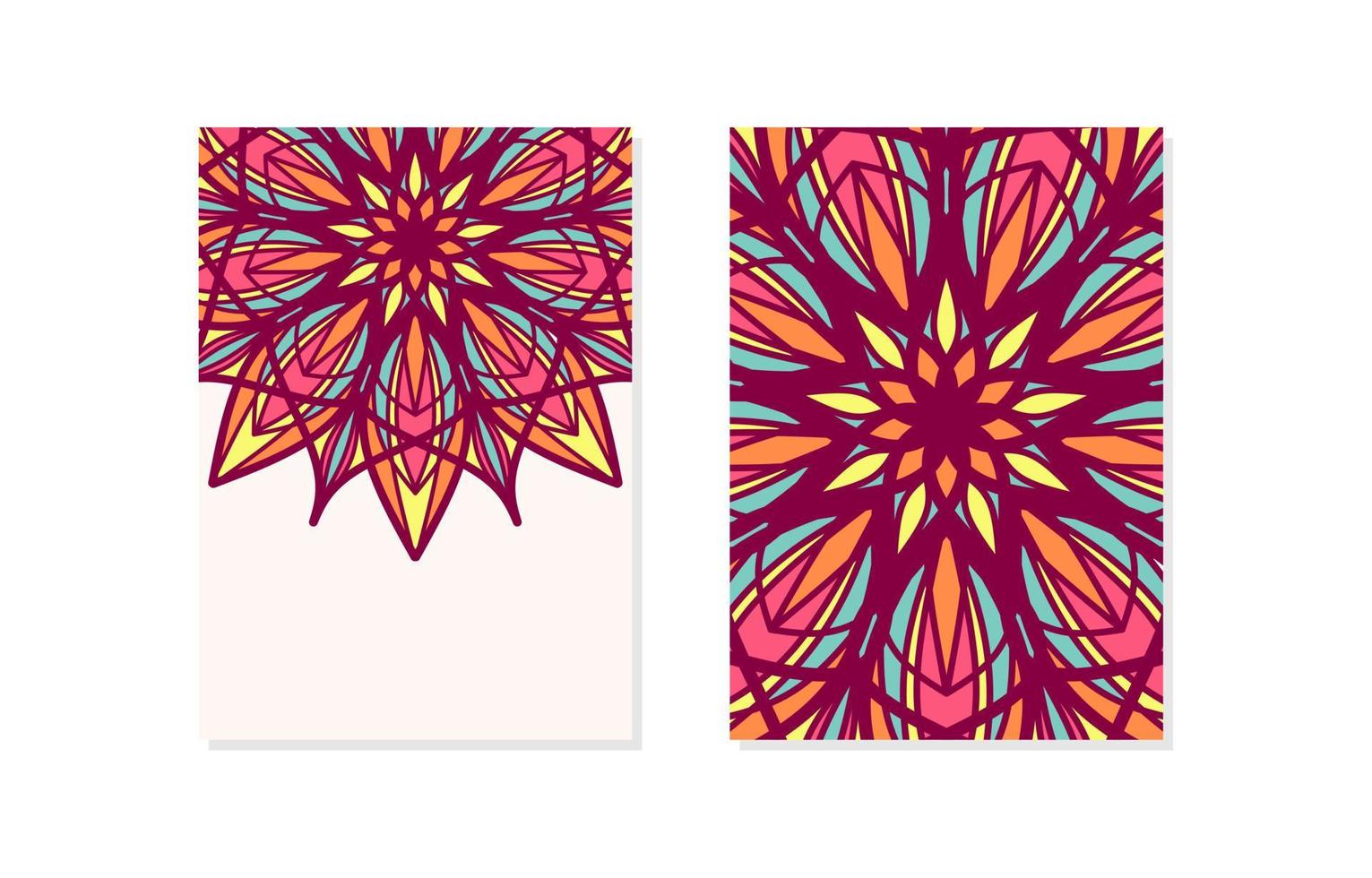 floral pattern mandala card with empty space vector illustration. Half empty mandalas holiday cards. Oriental design Layout. Islam, Arabic, Indian, ottoman motifs. Front page and back page.