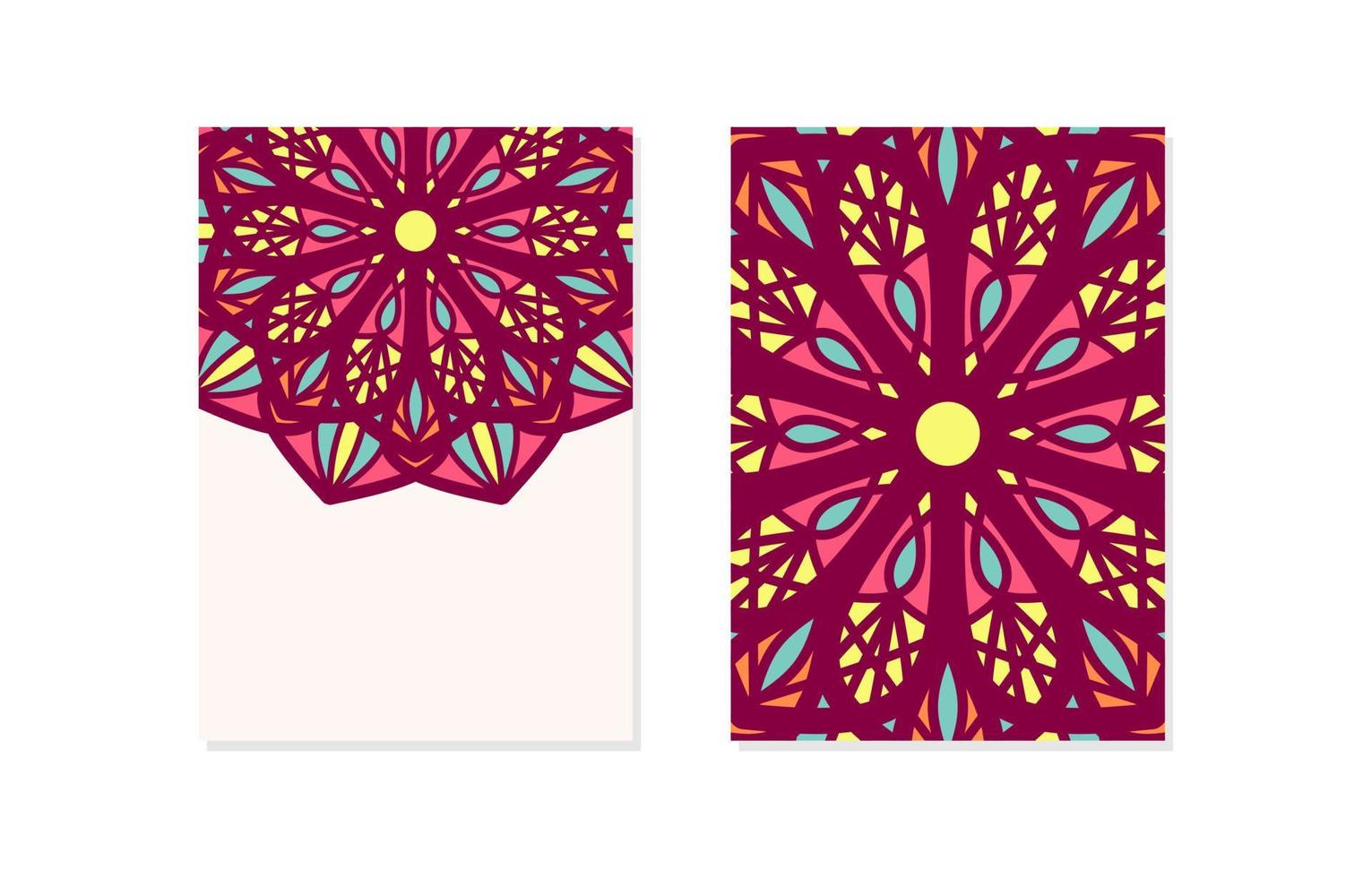 tarjeta de mandala de patrón floral con ilustración de vector de espacio vacío. Tarjetas navideñas de mandalas medio vacías. diseño de diseño oriental. motivos islámicos, árabes, indios, otomanos. portada y contraportada.