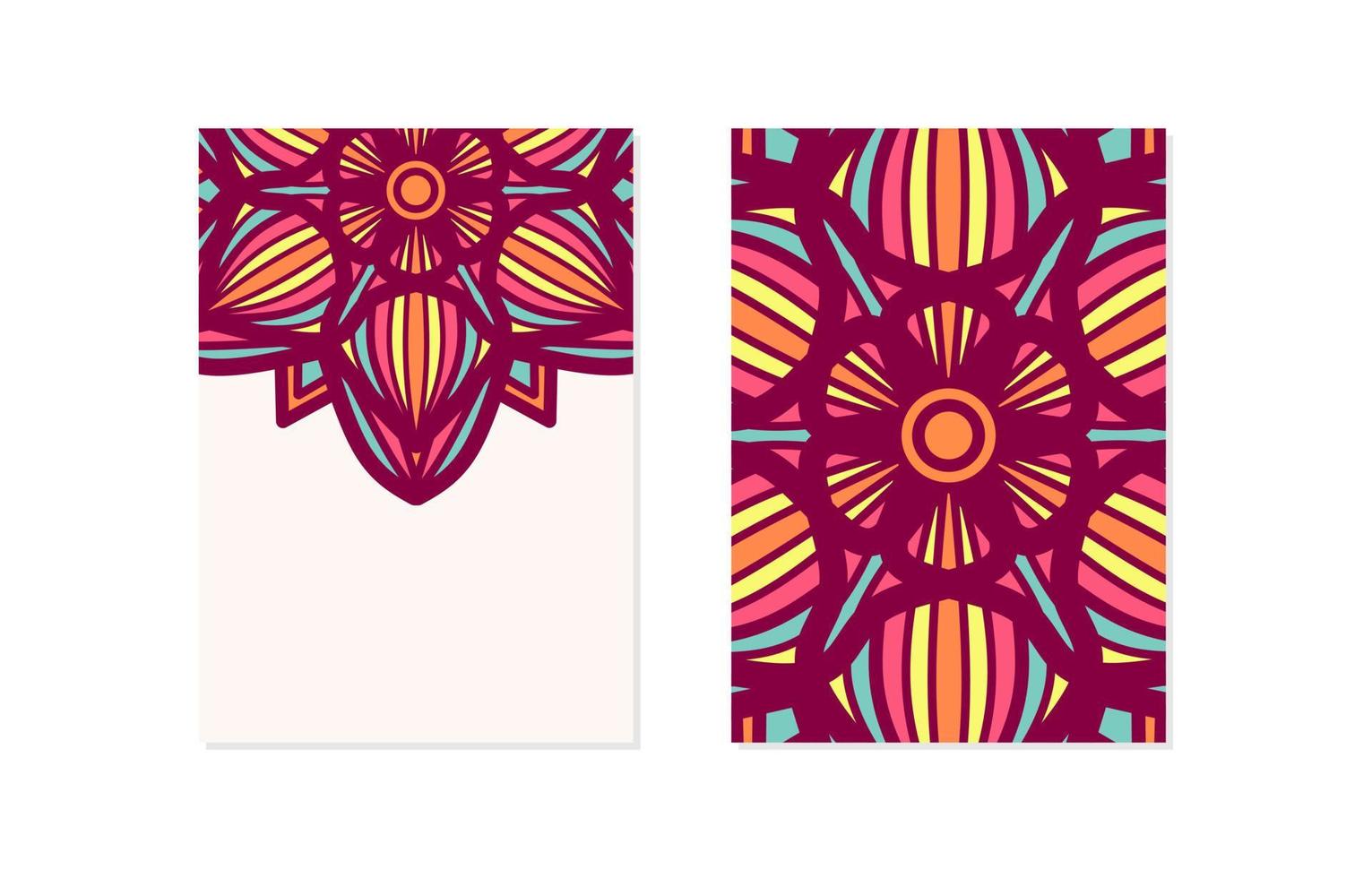 floral pattern mandala card with empty space vector illustration. Half empty mandalas holiday cards. Oriental design Layout. Islam, Arabic, Indian, ottoman motifs. Front page and back page.