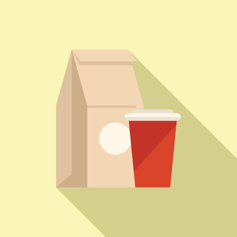 Paper bag lunch icon flat vector. Healthy meal vector