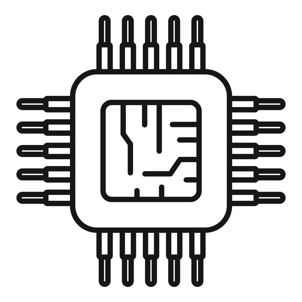 vector de contorno de icono de micro cpu. computadora digital