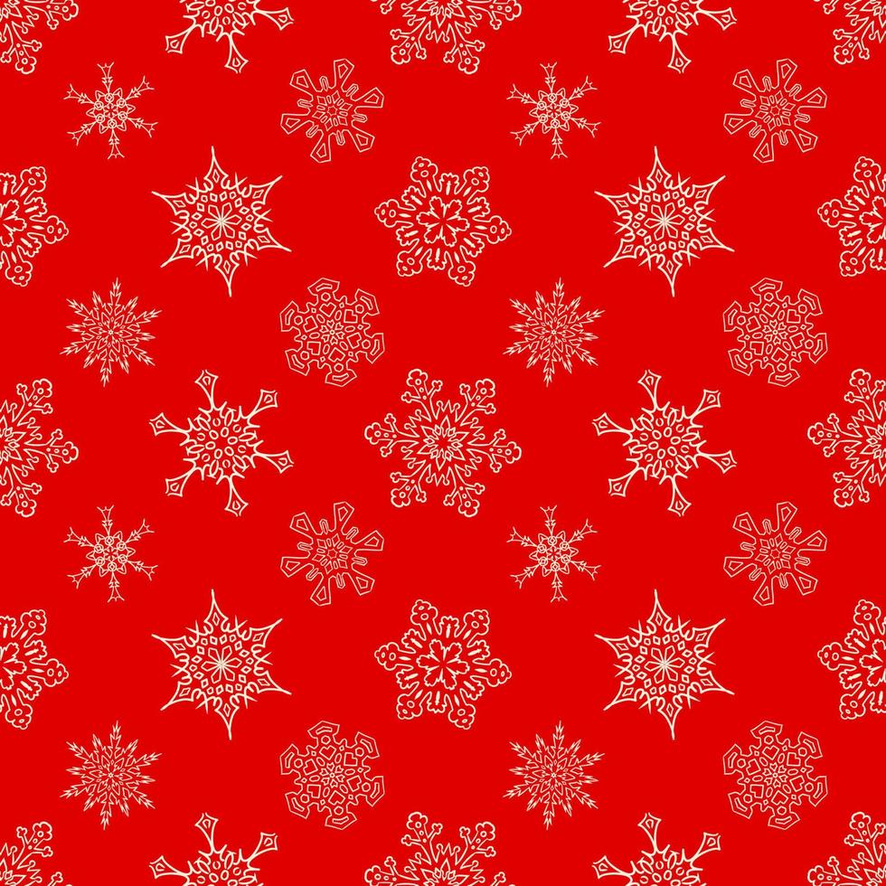 Seamless Christmas red pattern with random drawn snowflakes vector