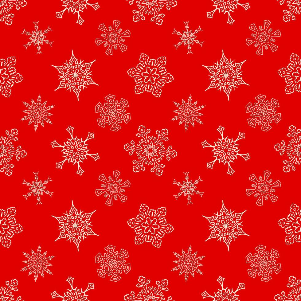 Seamless Christmas red pattern with random drawn snowflakes vector