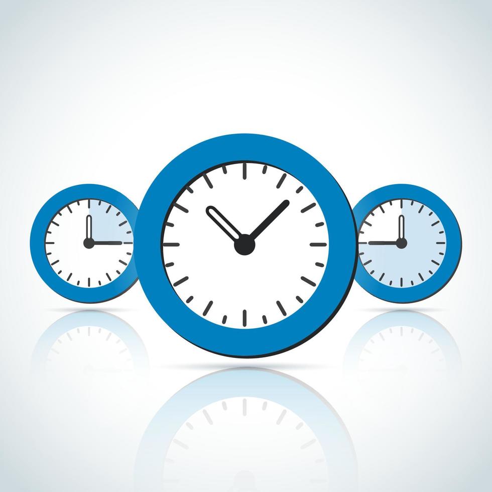 Blue flat business styled mechanical clock icons vector