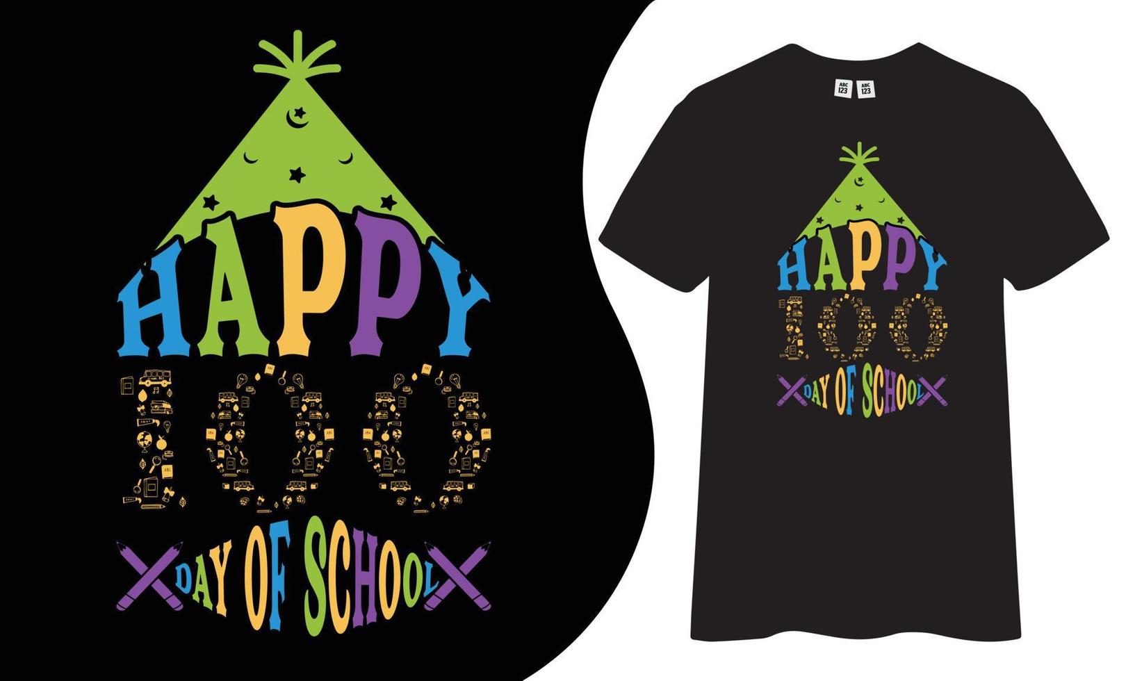 Happy 100th day of school t shirt design. vector