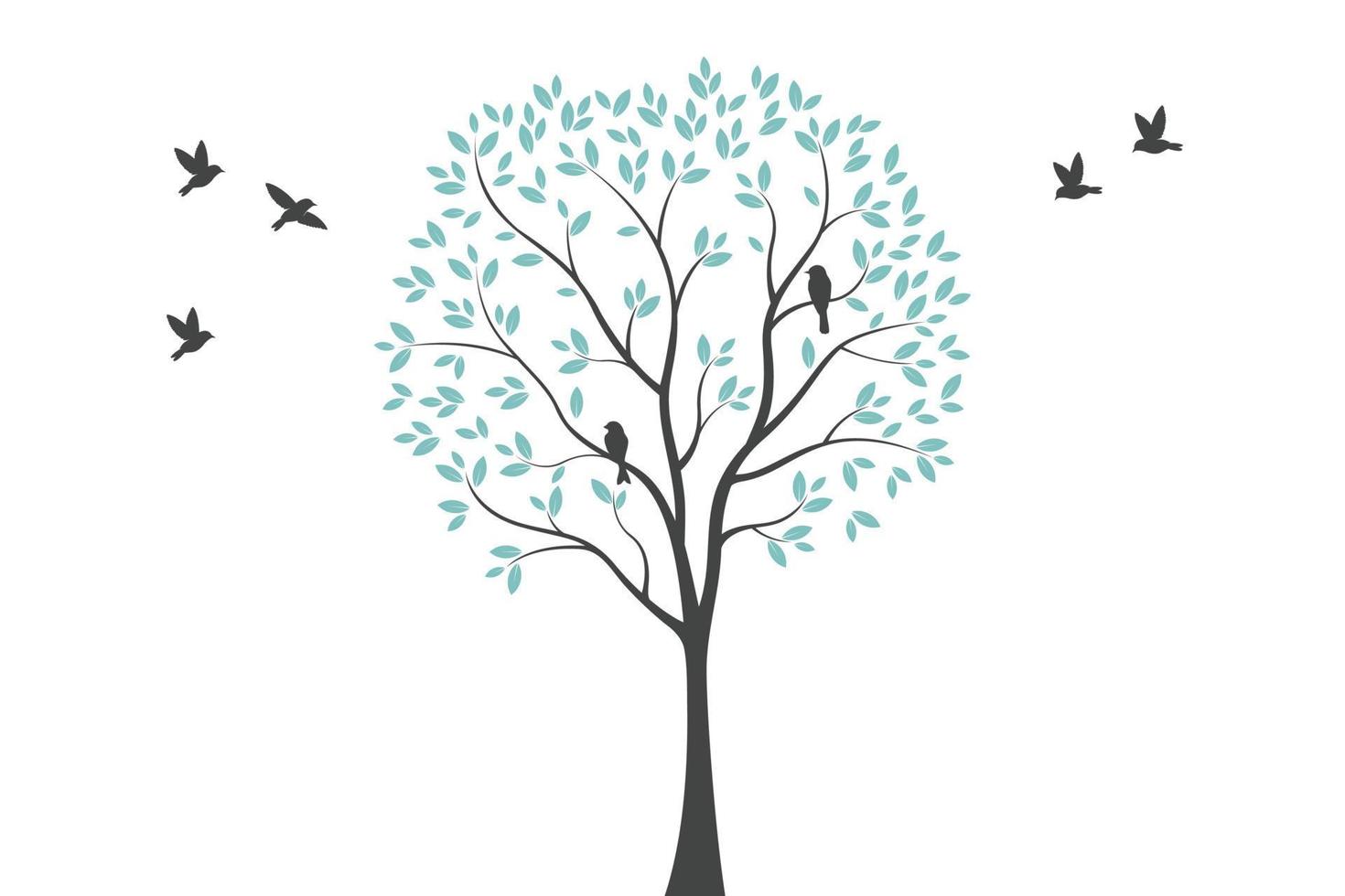 Tree Wall decoration Concept. Bird on branch wall decoration sticker design vector illustration