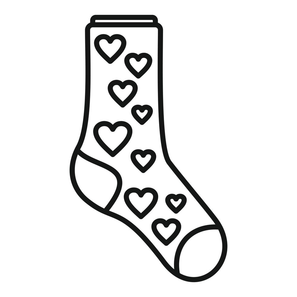 Hearts sock icon outline vector. Winter fashion item vector