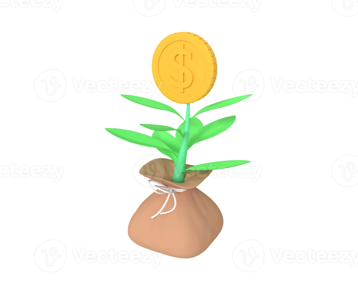 Ilustración 3d de moneda de planta de inversión png