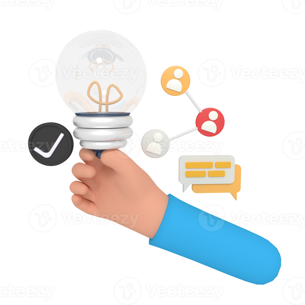 3d illustration of holding idea light bulb png