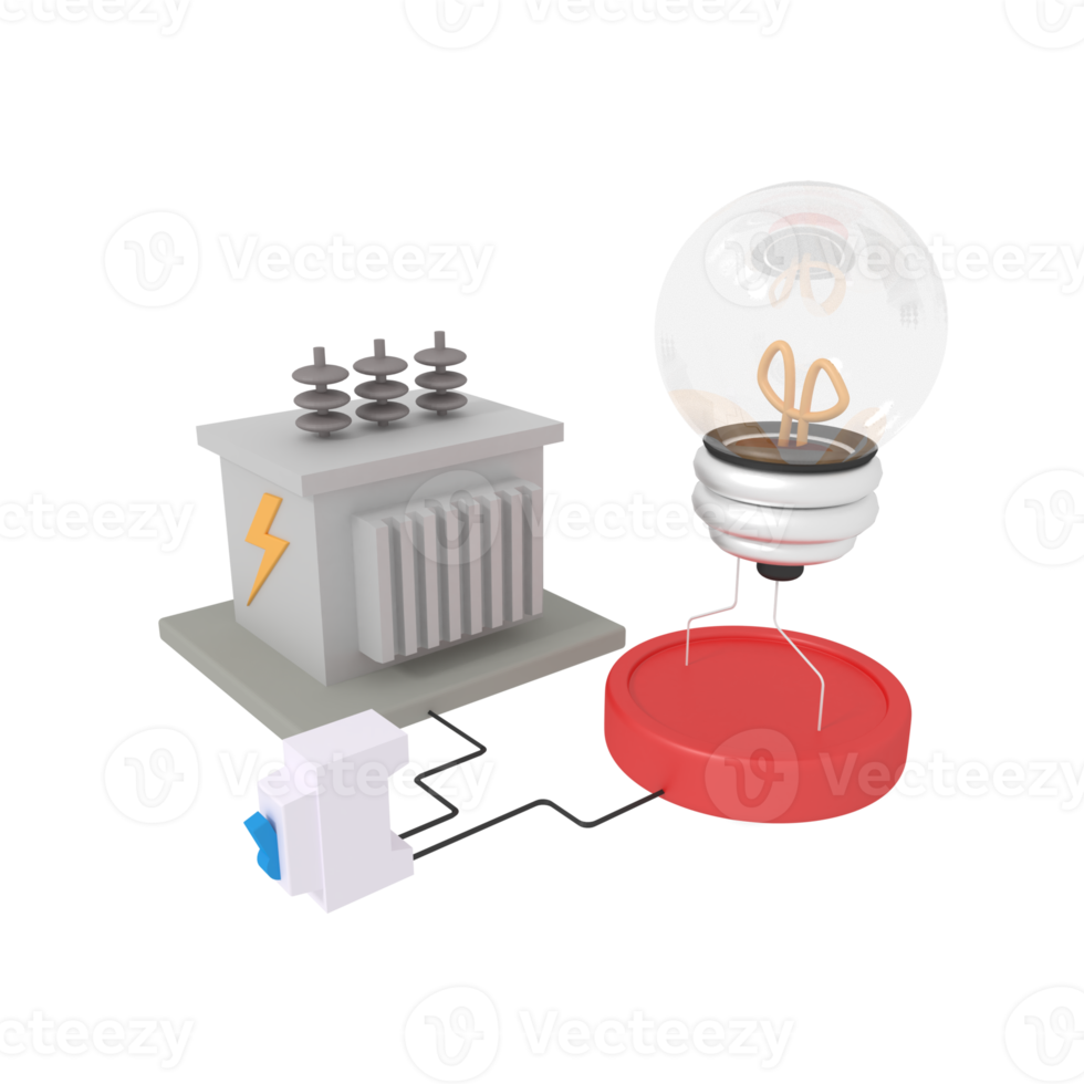 3d illustration of electrical substations and light bulb png