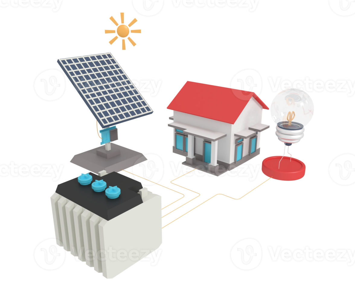 3d illustration of solar panel connection to home and electronic tool png