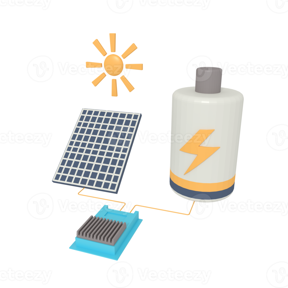 3d illustration of recharge the battery with a solar panel png