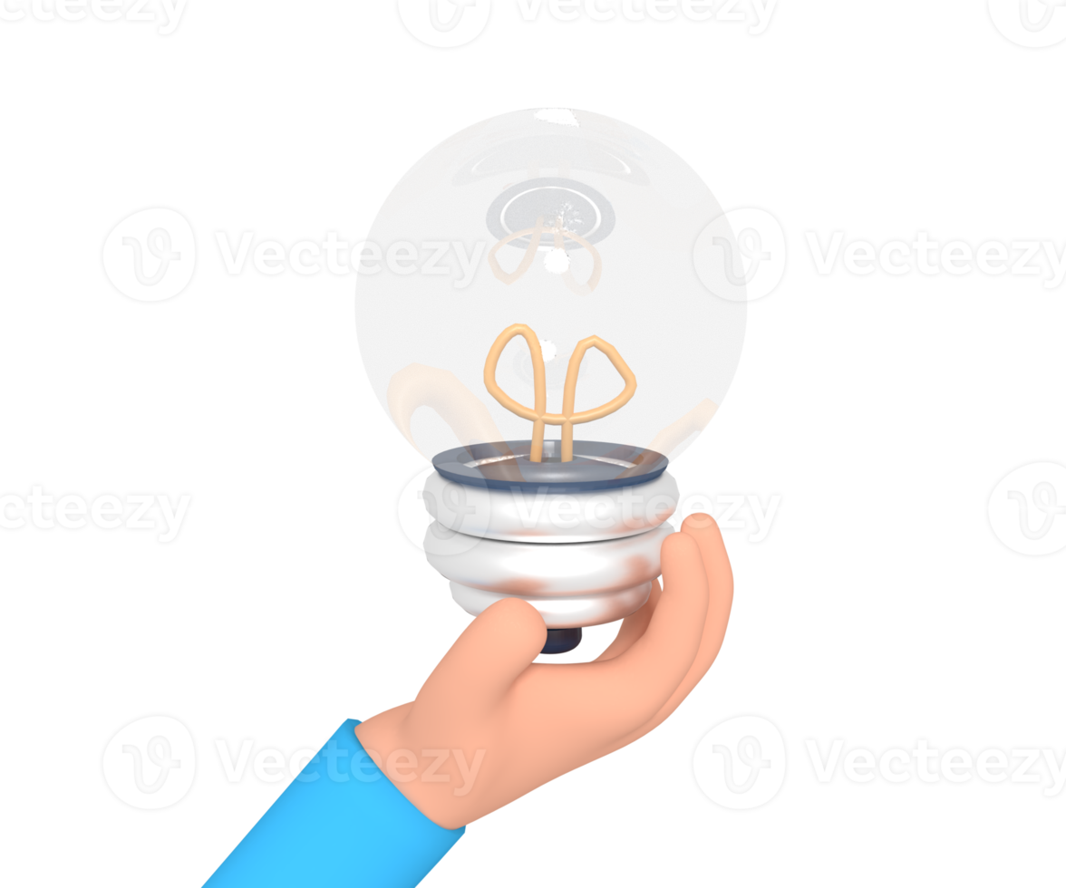 3d illustration of holding light bulb idea png