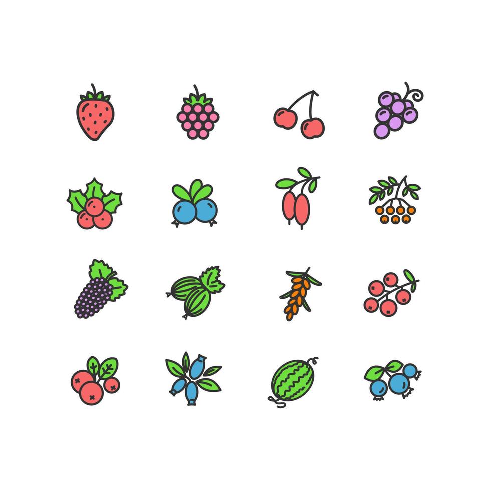 Berries Signs Thin Line Icons Set. Vector