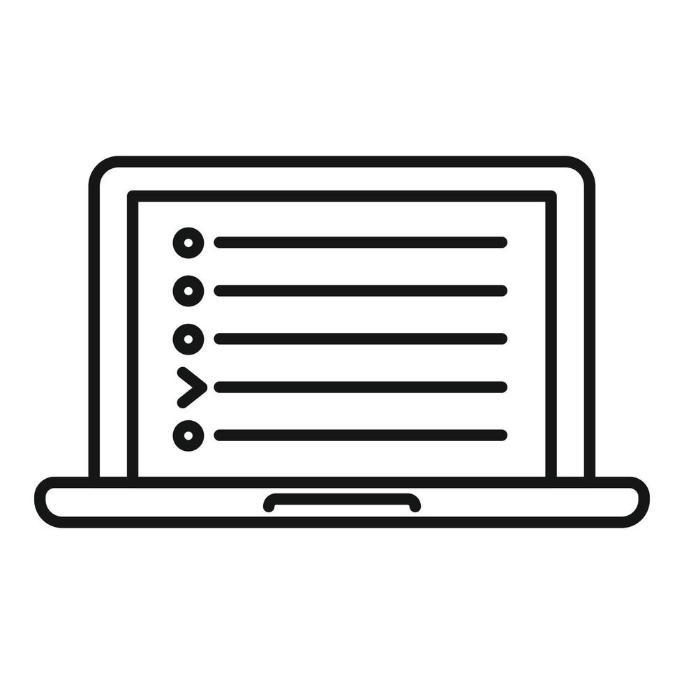 Laptop new playlist icon outline vector. Music album vector