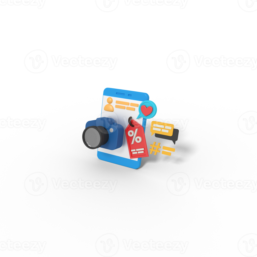 3d illustration of discount camera sell in phone png