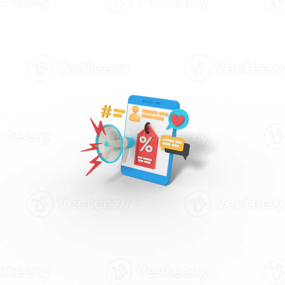 3d illustration of discount announcement in phone png
