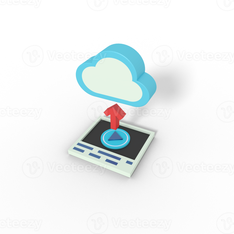 3d illustration of upload video on cloud png