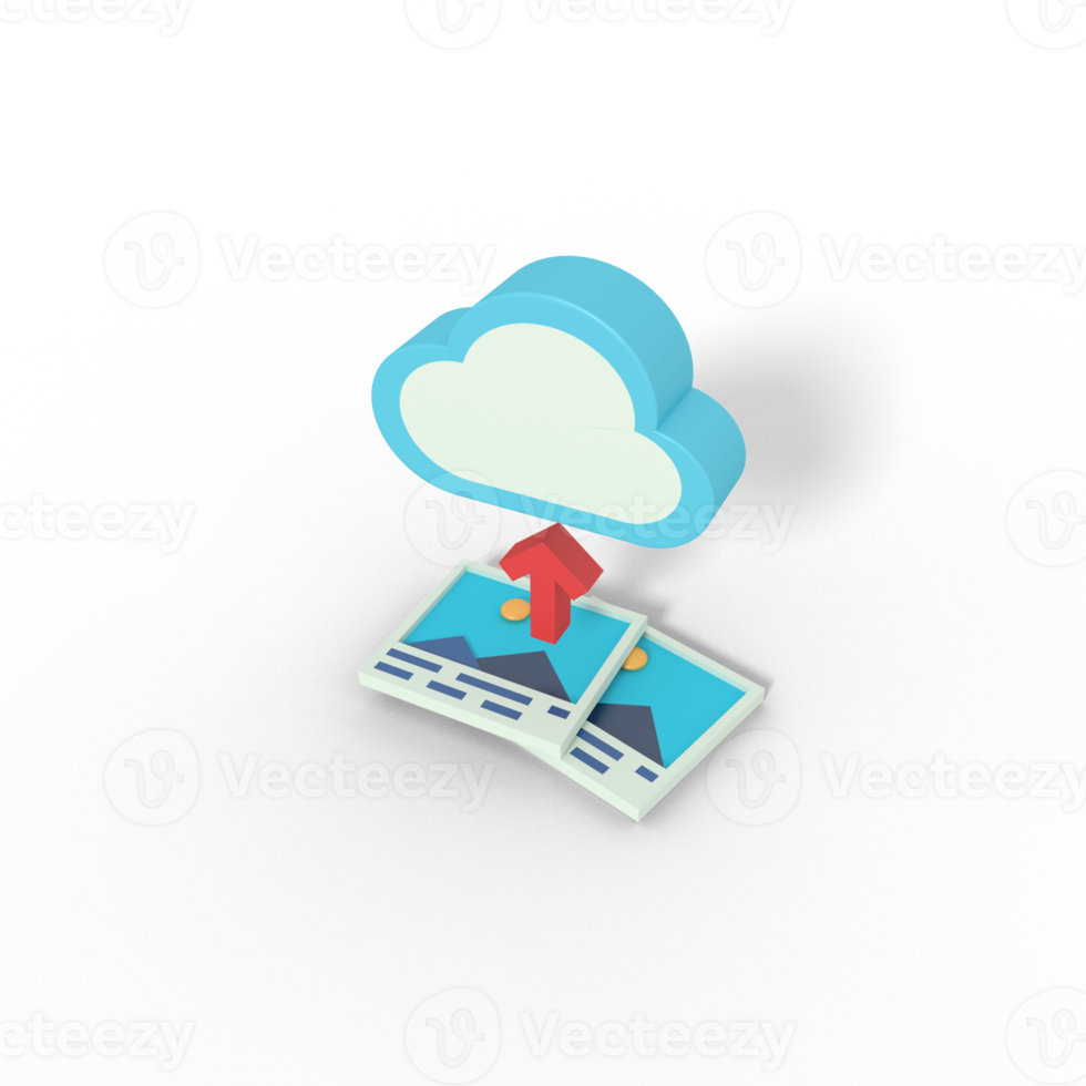 3d illustration of upload picture on cloud png
