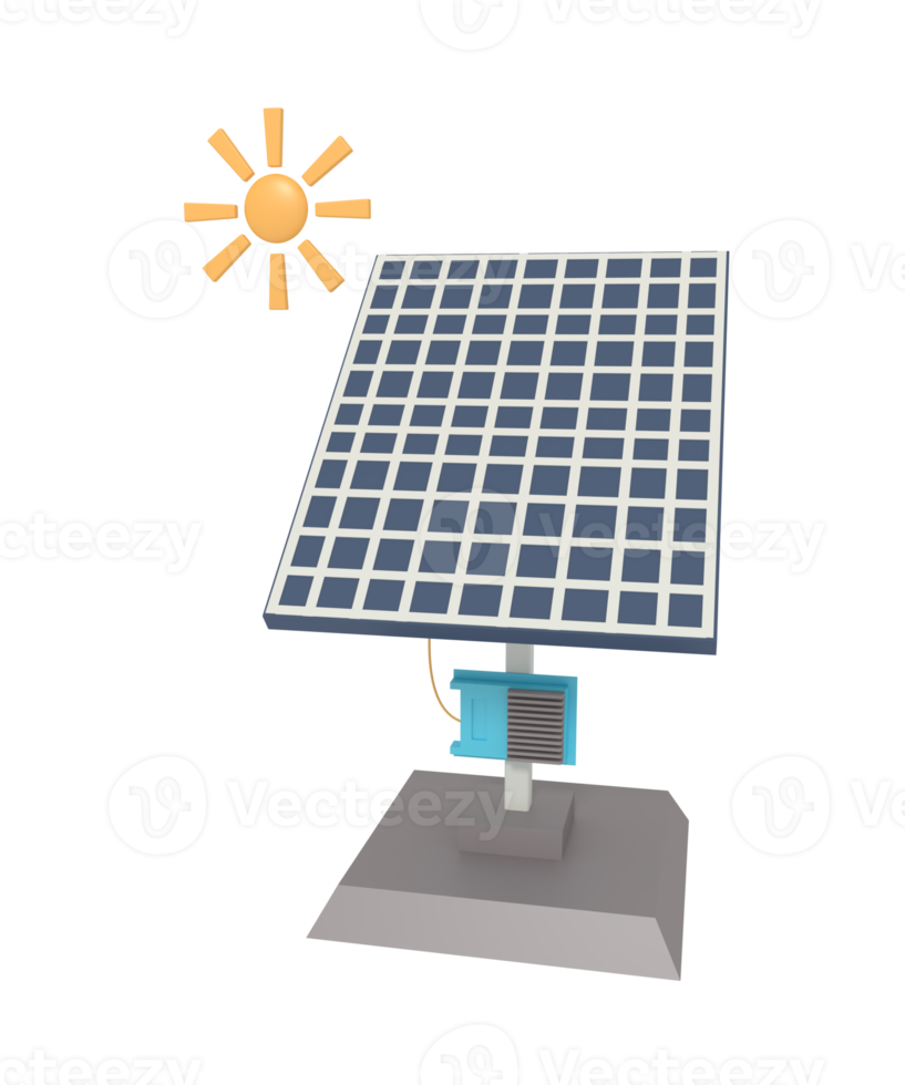 3D-Darstellung von Solarpanel und Sonne png