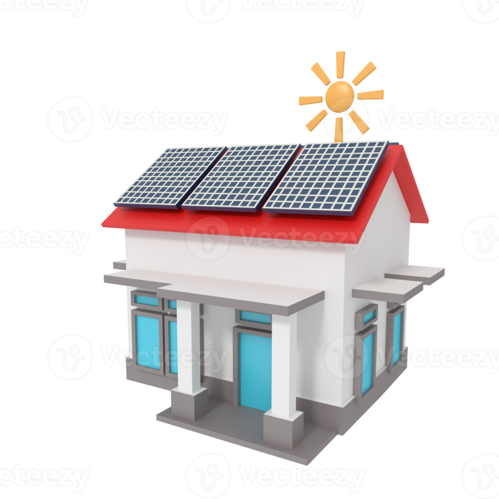 3d illustration of home with solar panel png