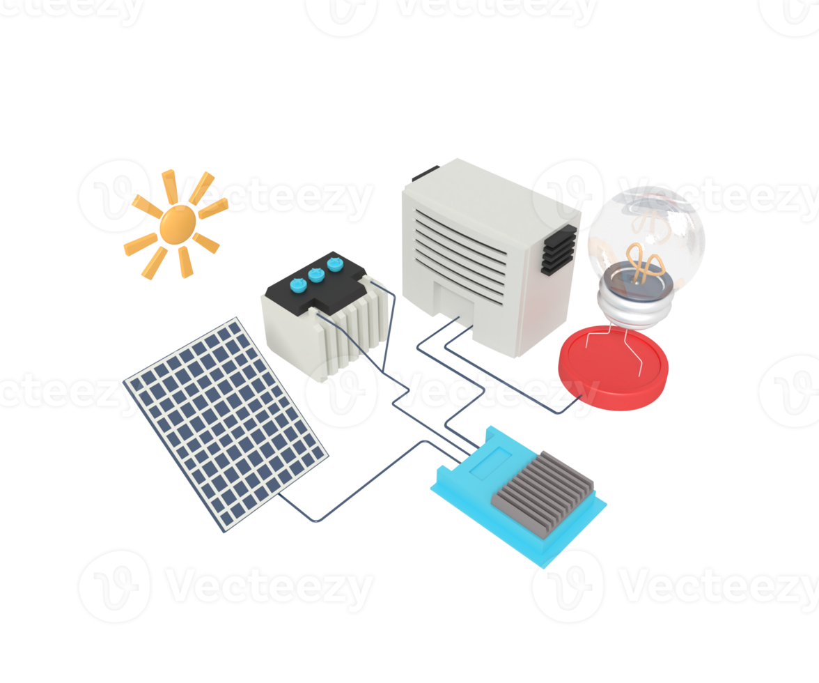 3d illustration of illustration of a solar panel working scheme png