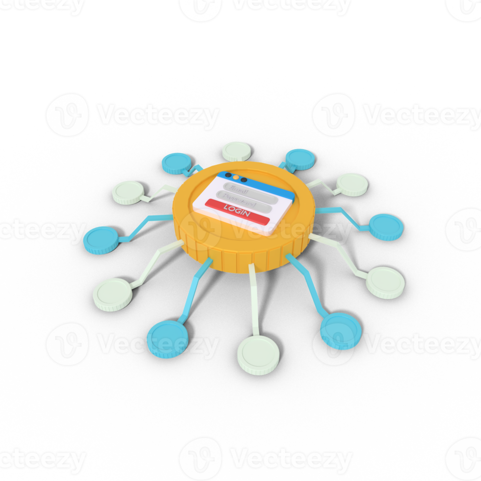 ilustração 3D da rede de senha de login png