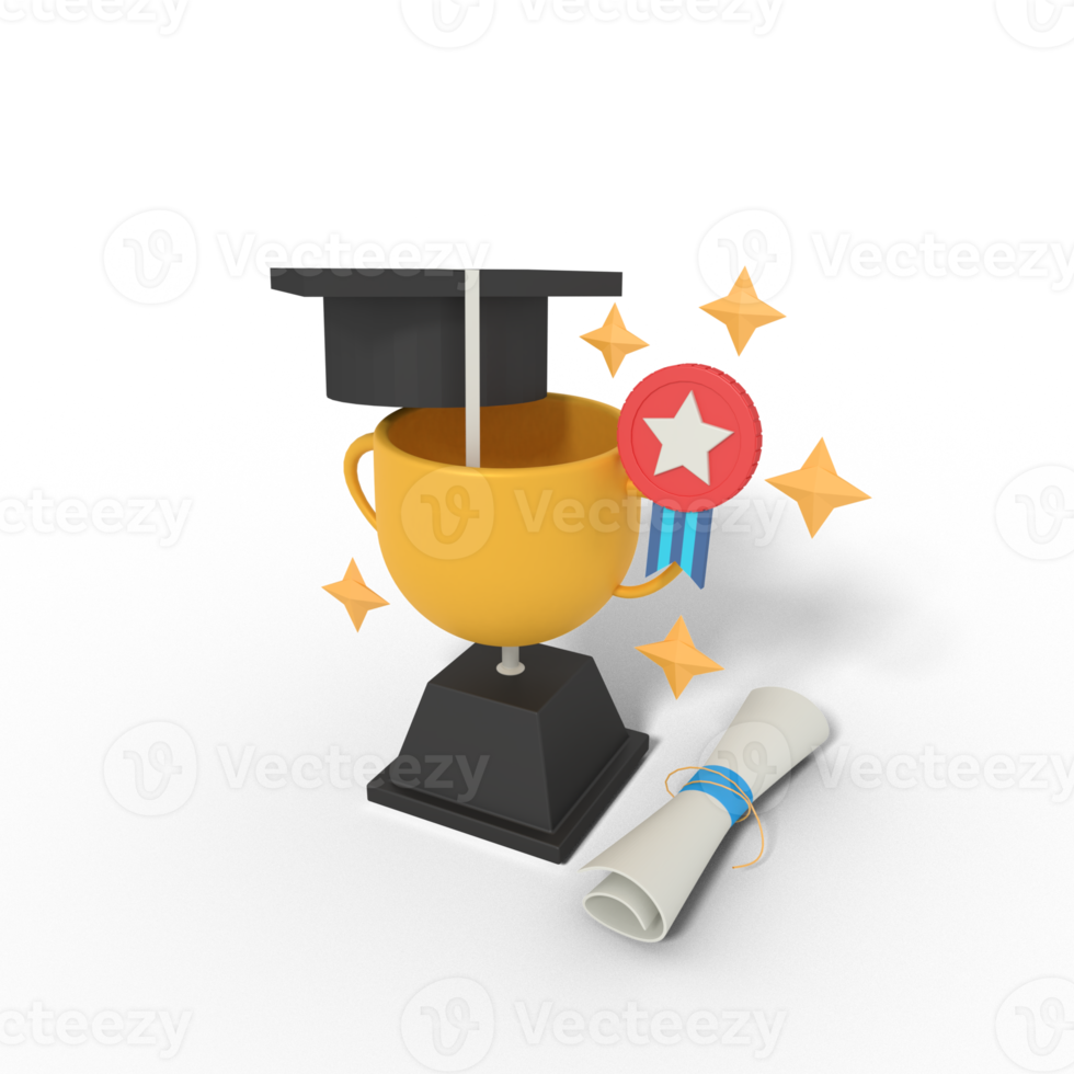 3d Illustration of graduation education trophy png