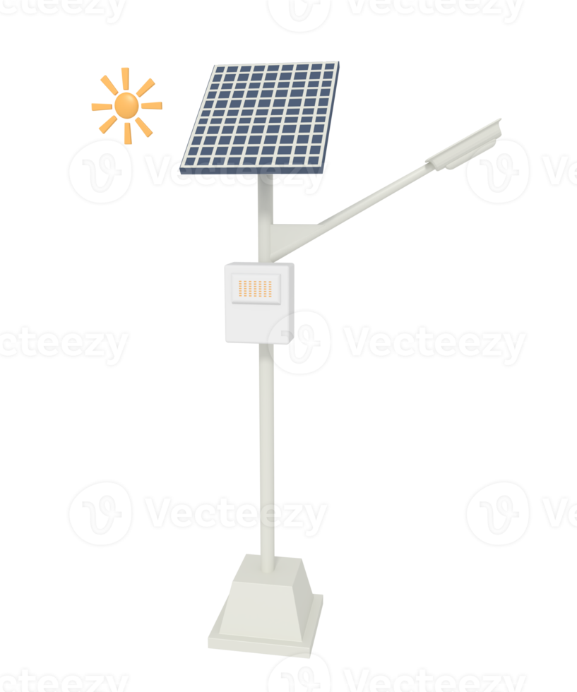 ilustração 3d do poste de eletricidade com painel solar png