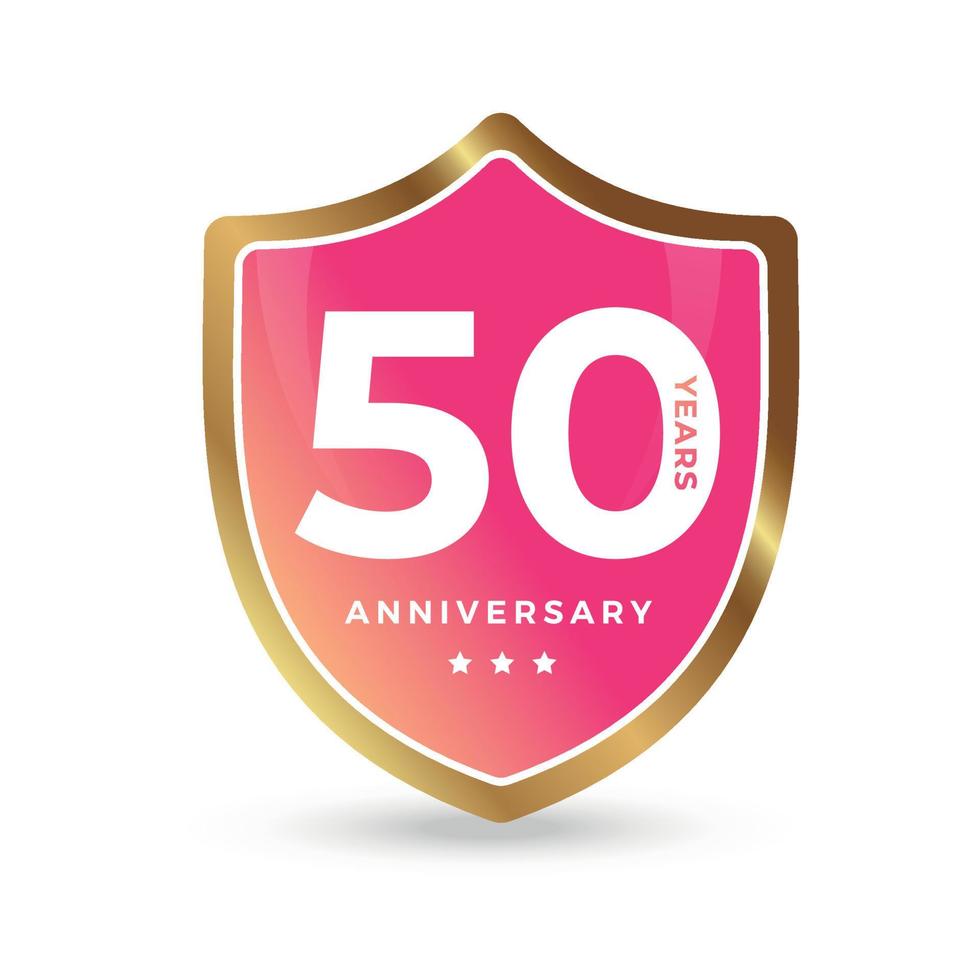 50th fifty anniversary Celebrating icon logo label Vector event gold color shield