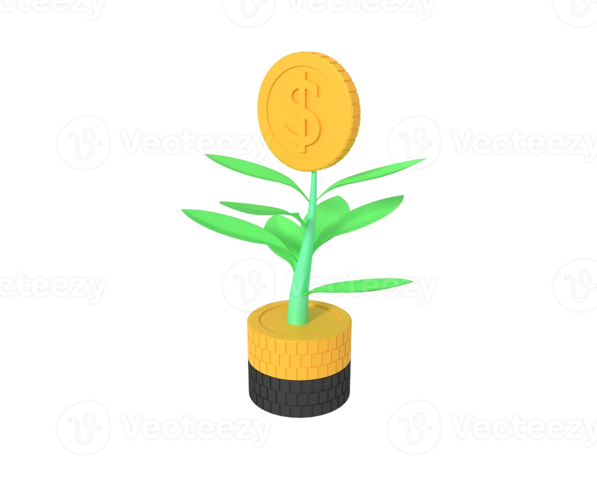 3d illustrazione di investimento pianta moneta png