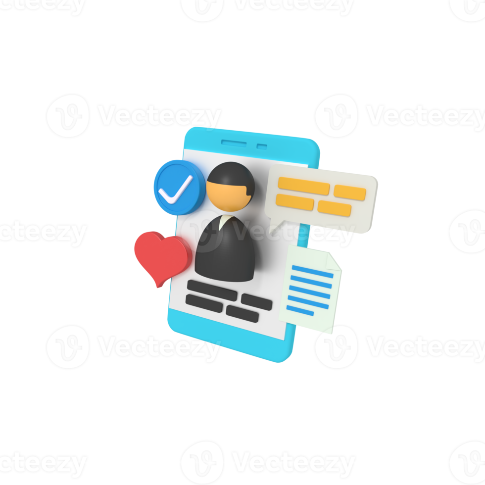3D-Darstellung der blauen Checkliste des Profils am Telefon png