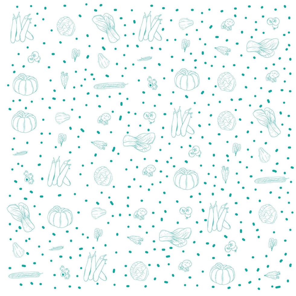 Print pattern background of vegetables in green lines design for health food background template vector